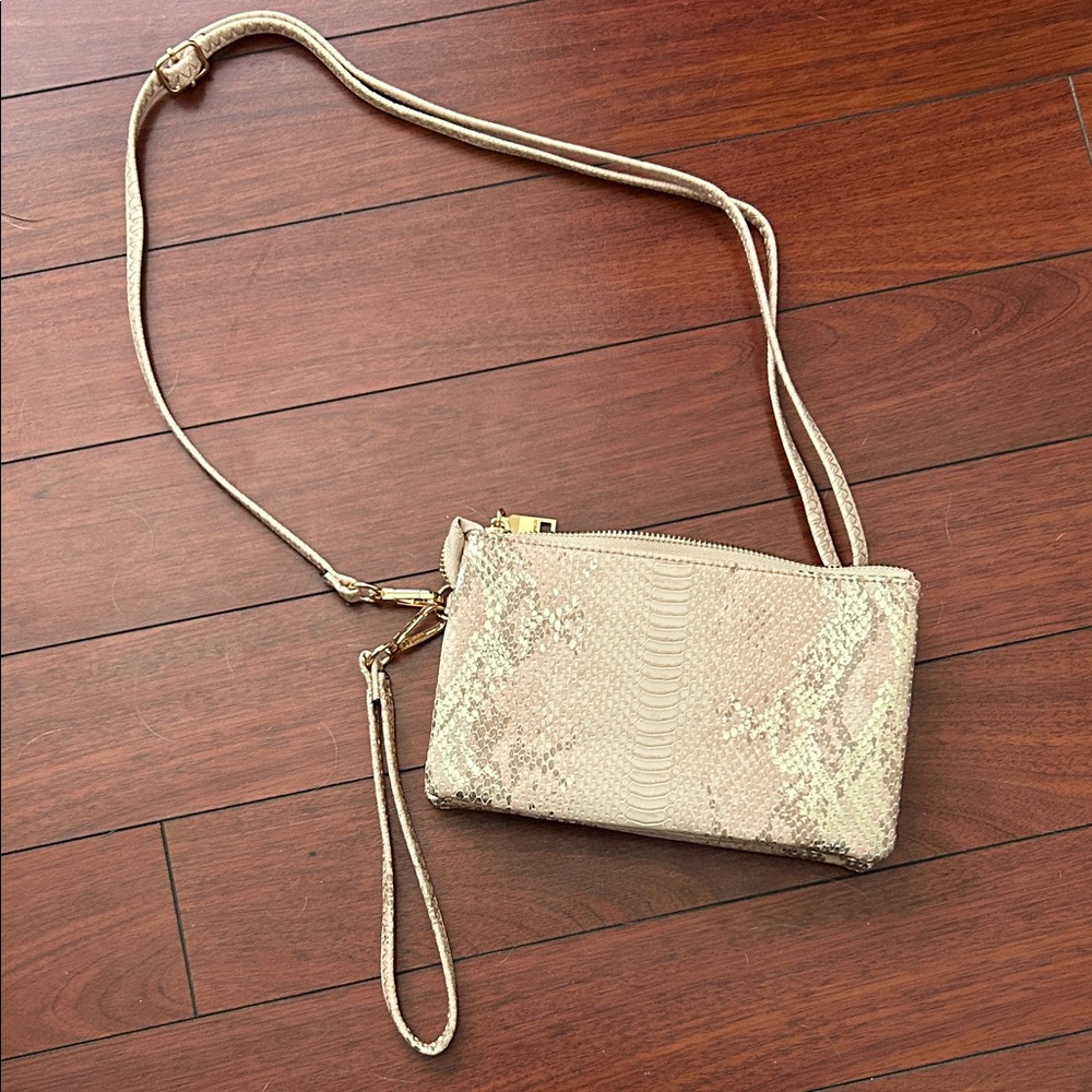 Snake-Print Crossbody Bag with Wristlet
